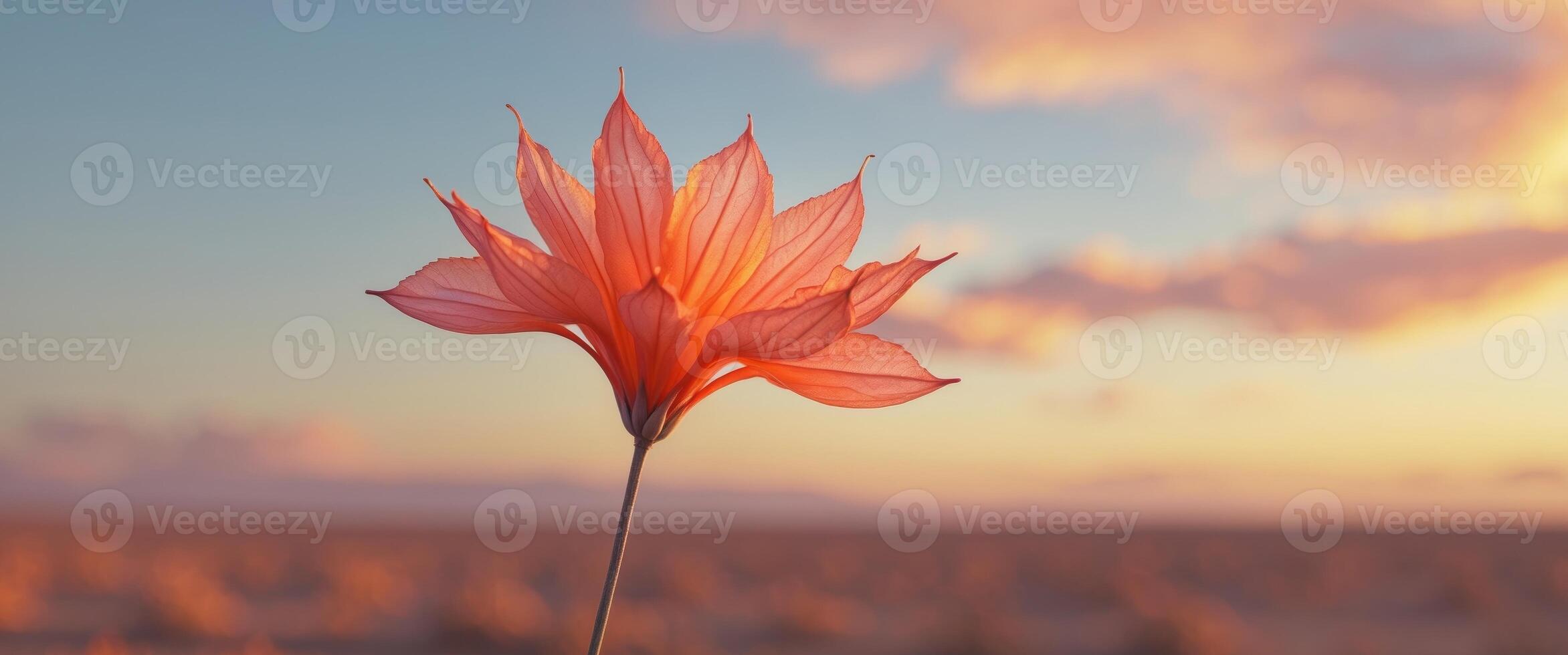 Resilient Flower Blooming in Arid Landscape at Golden Sunset photo