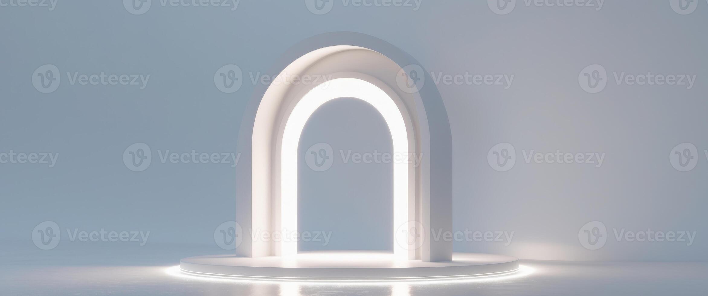 White empty fashion podium with luminous entrance photo