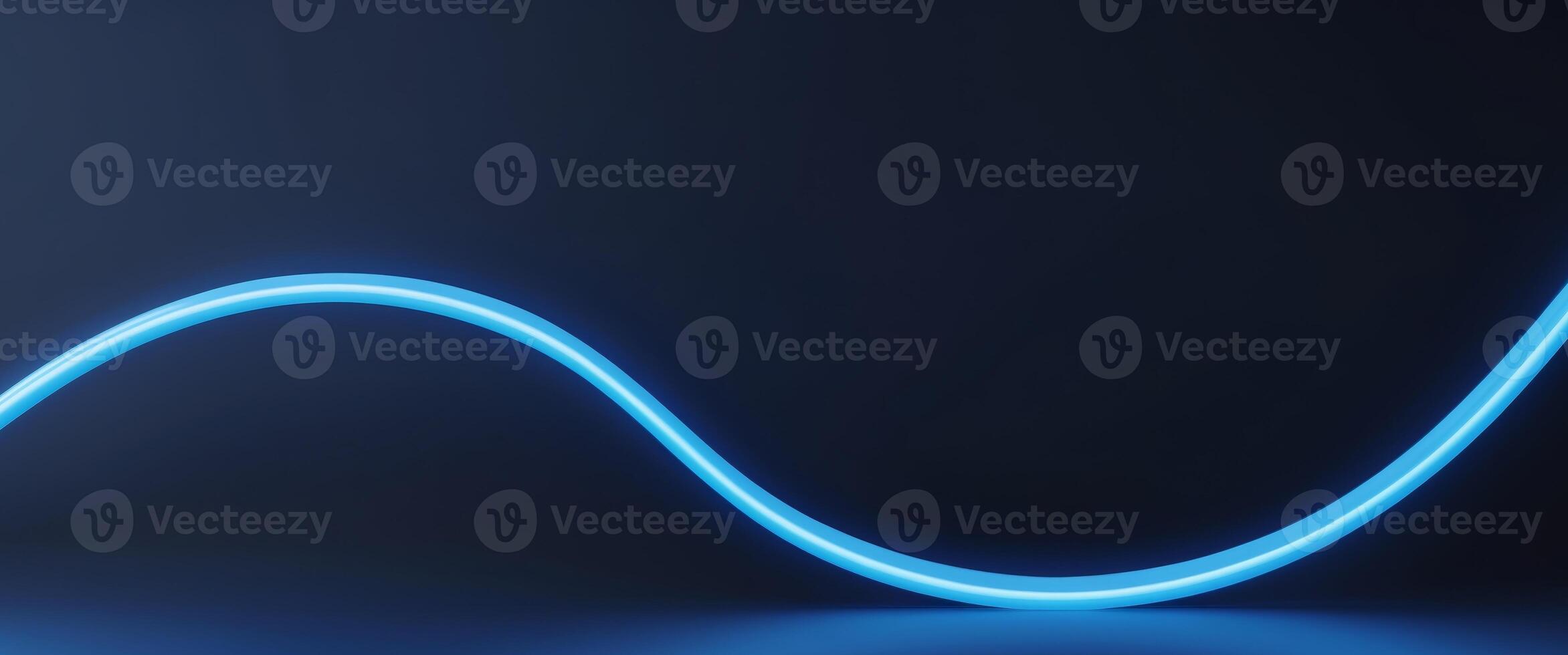 Futuristic Blue Neon Light Curve on Dark Background photo