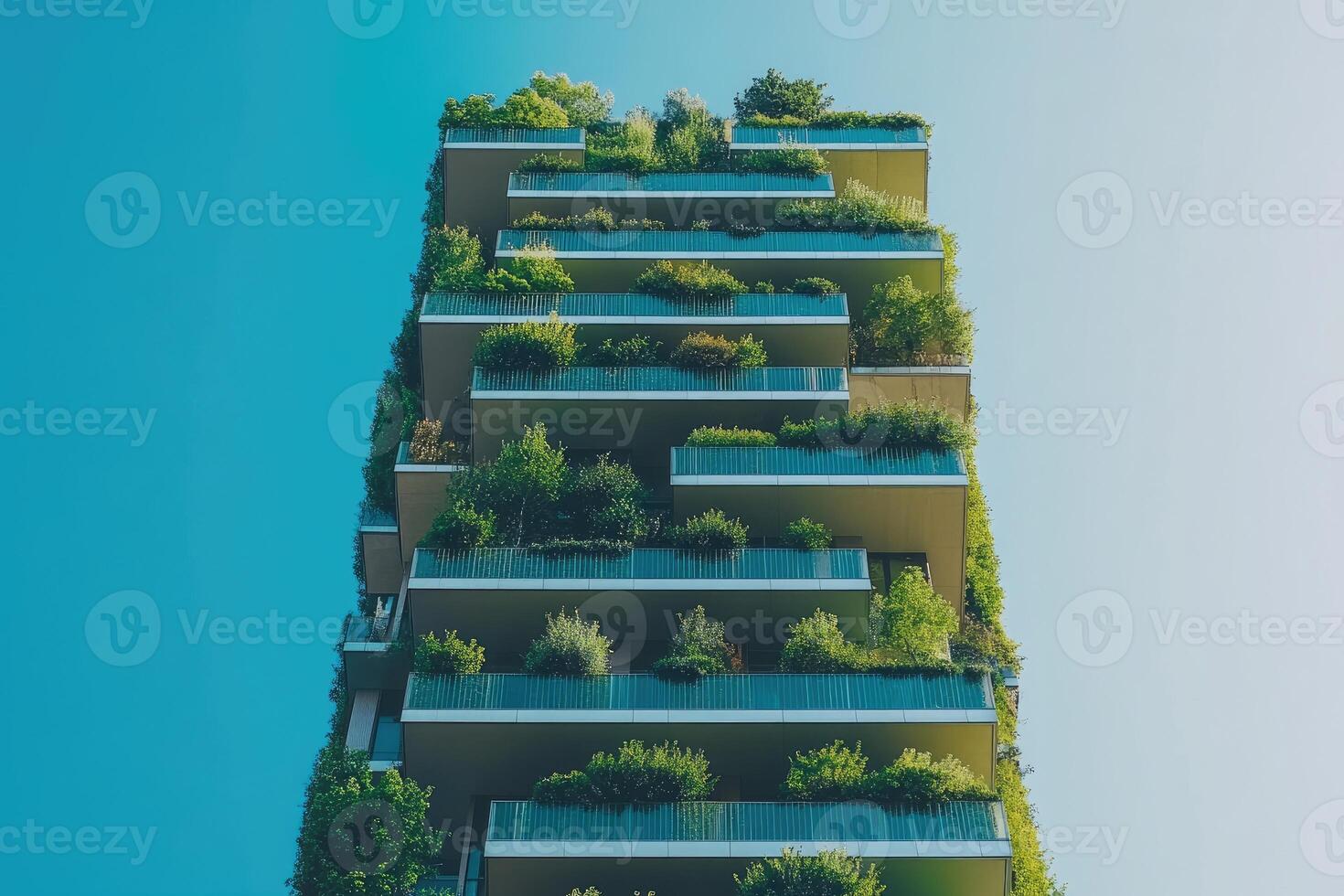 moderno verde edificio demostración sostenible arquitectura con plantas creciente en balcones foto