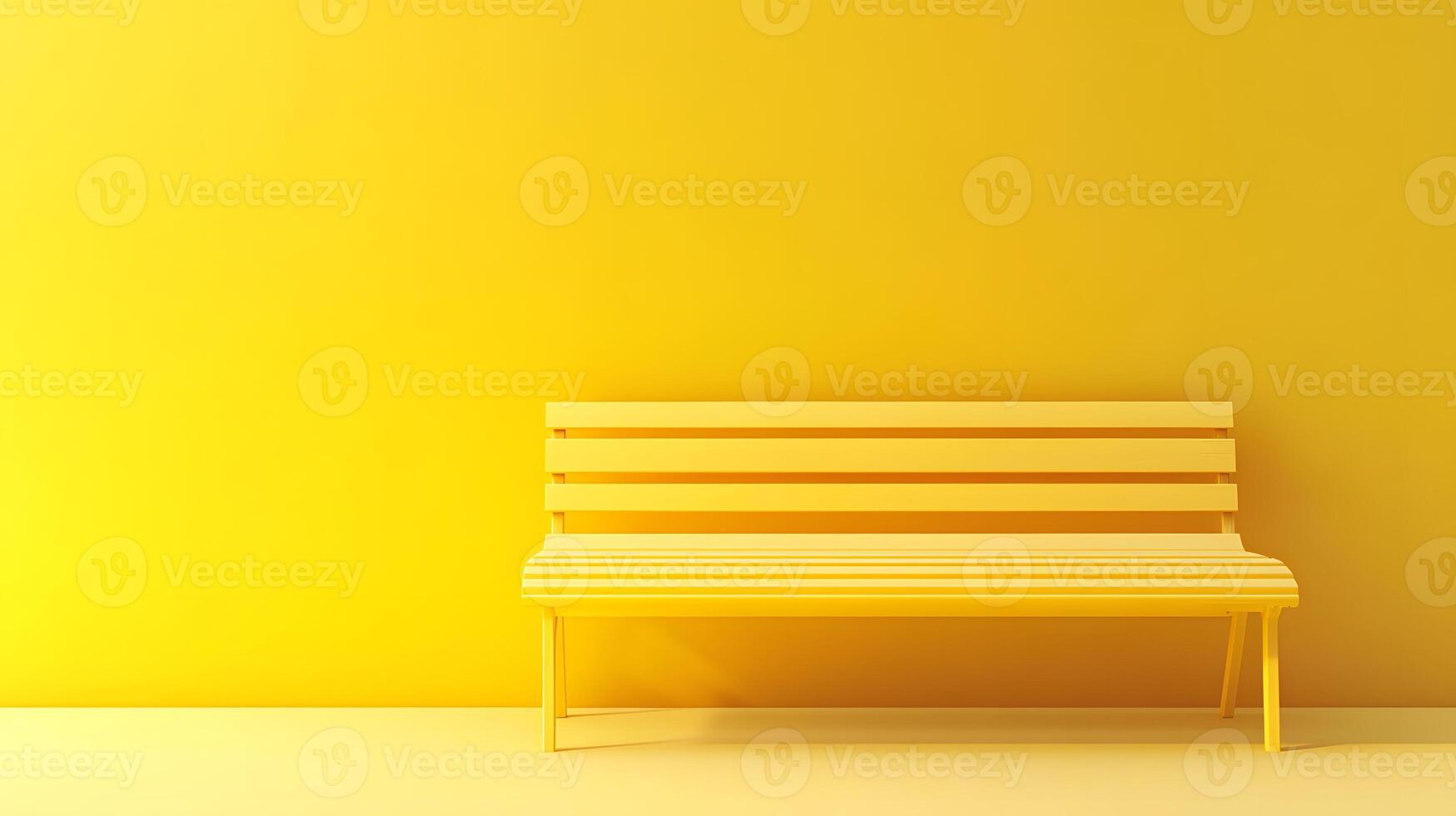 Yellow Park Bench Against Yellow Wall photo