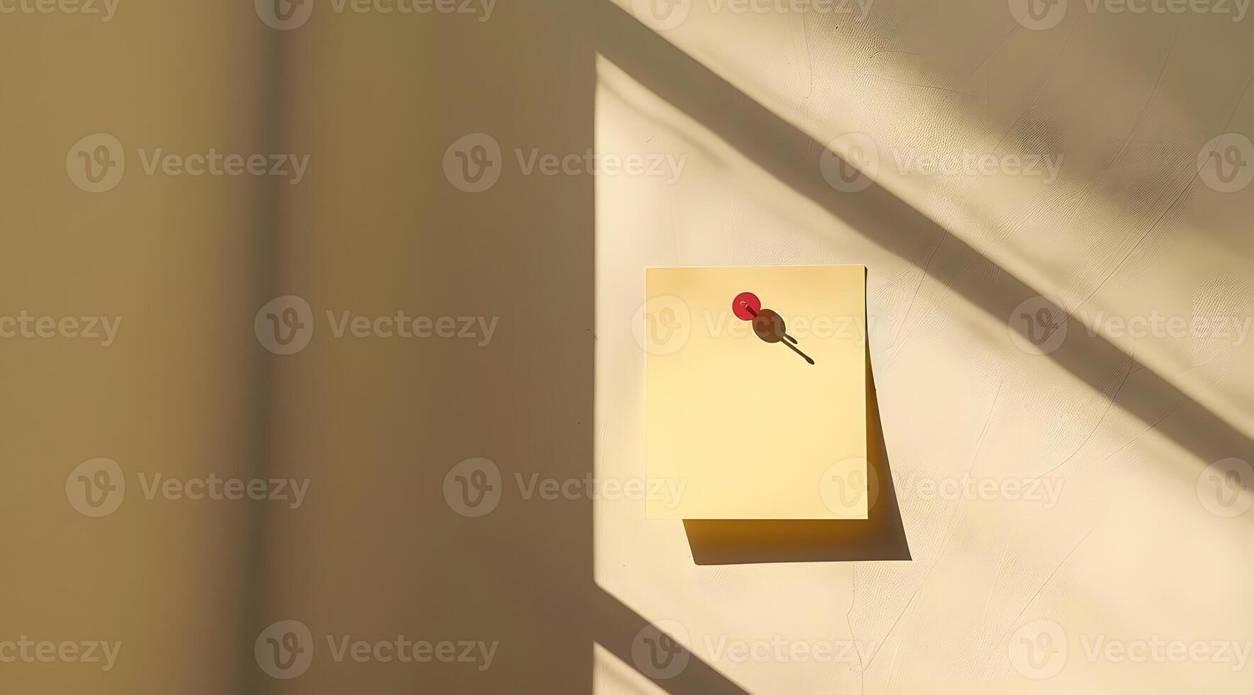 Yellow Sticky Note on Beige Wall with Pushpin and Shadow photo