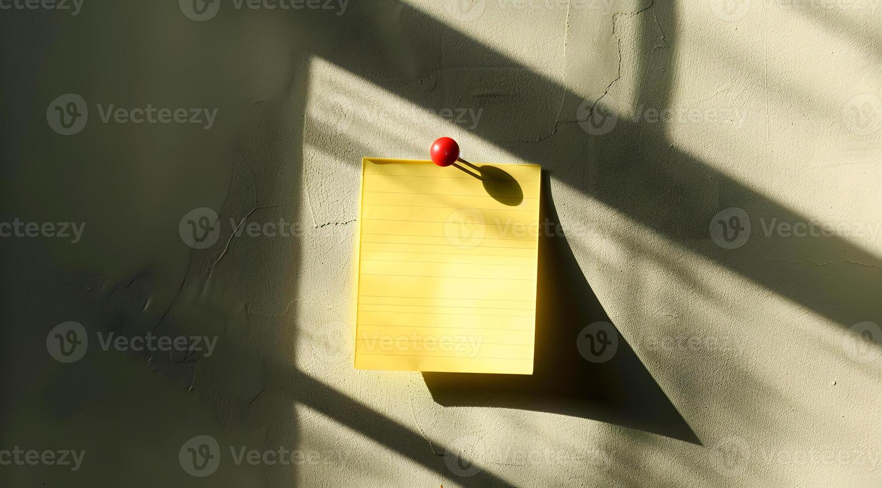 Yellow Notepad on Textured Wall with Pushpin and Shadows photo