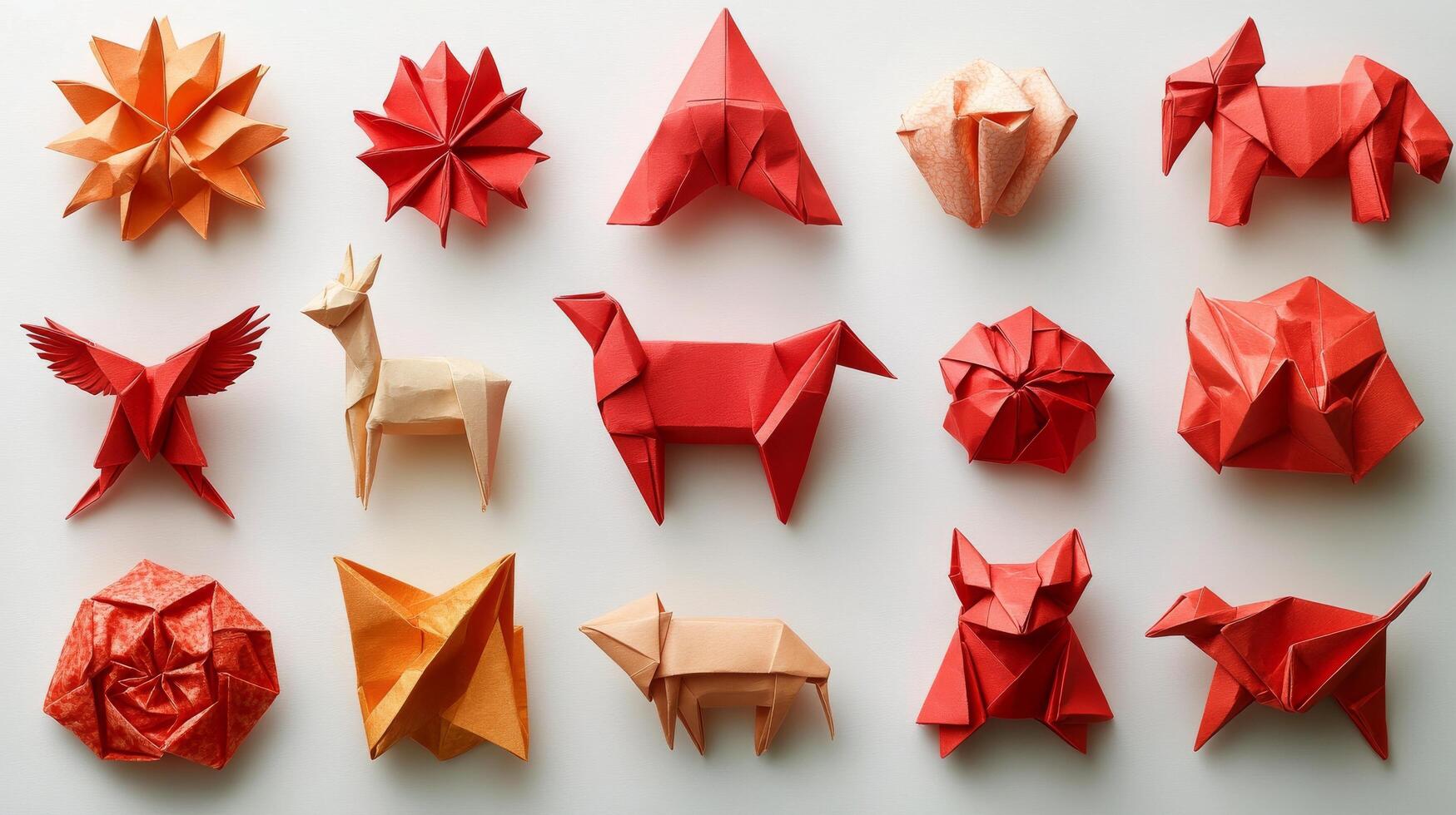 A group of origami animals arranged in a circle photo