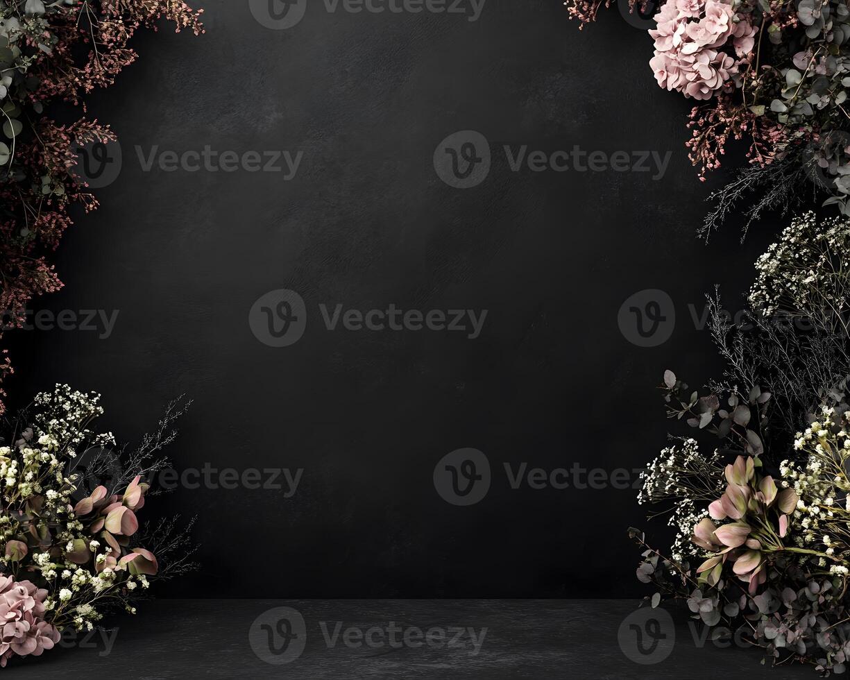 Dark Background with Floral Frame and Surface photo