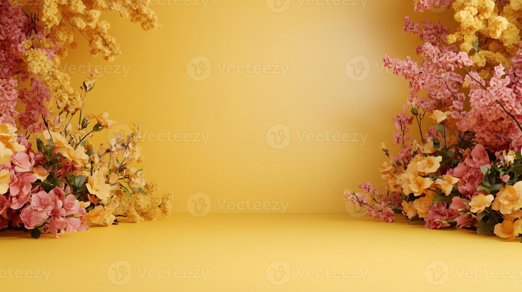 Digital Rendering of Pink and Yellow Flowers on Yellow Background photo