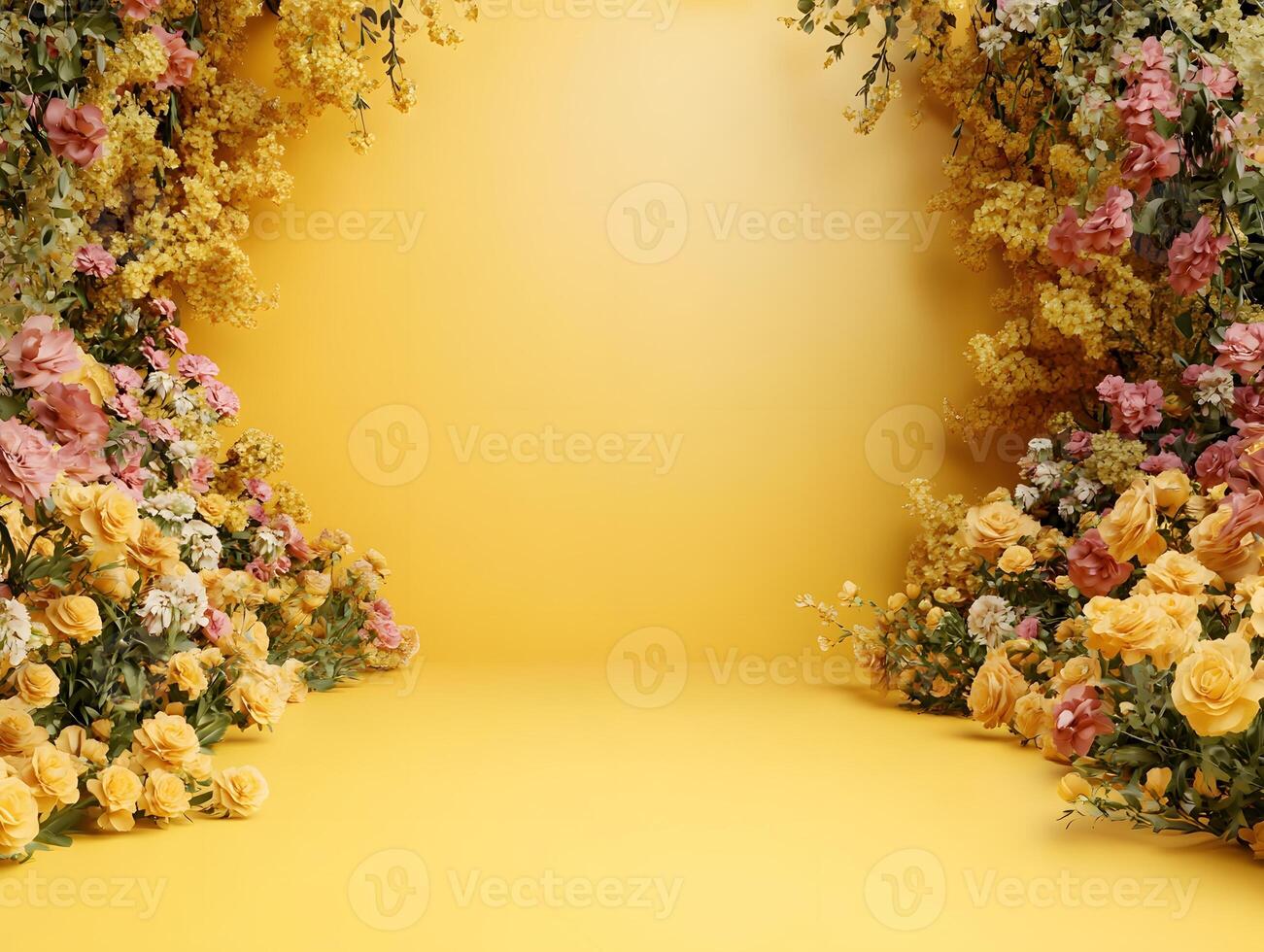 Digital Image Yellow Background with Symmetrical Floral Arrangement photo