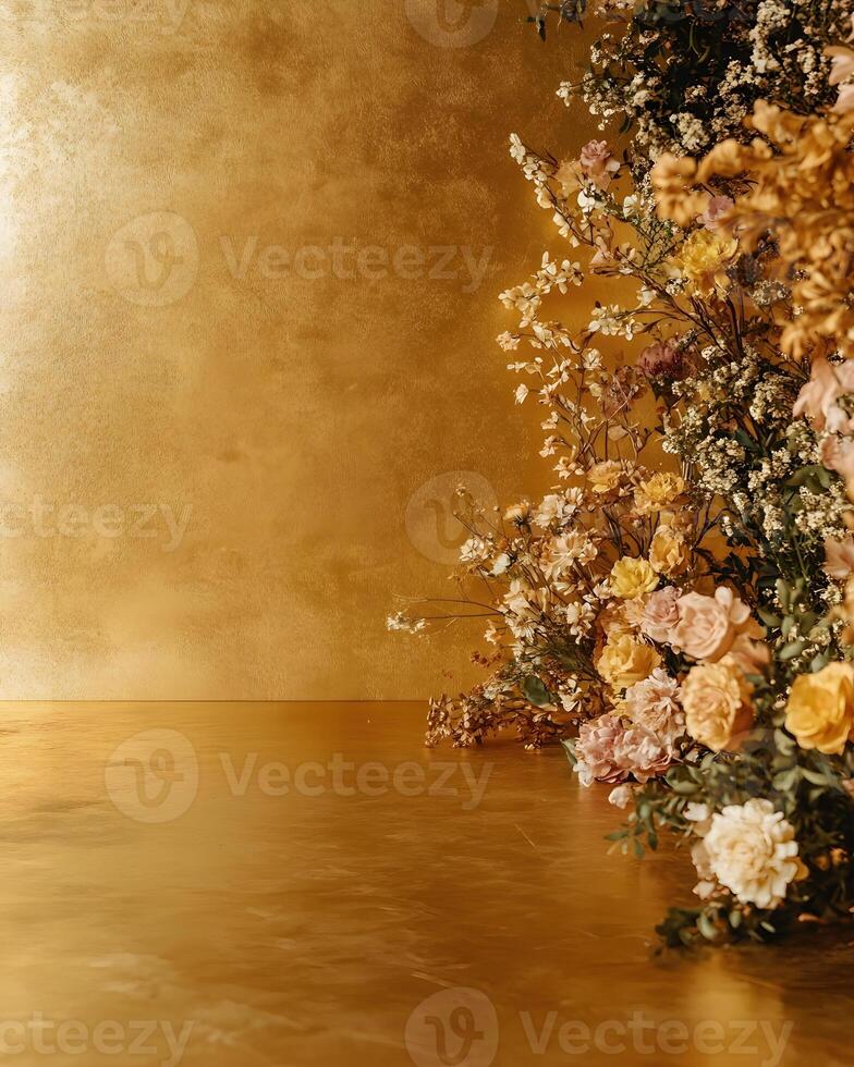 Dried Flower Arrangement Against Gold Background photo