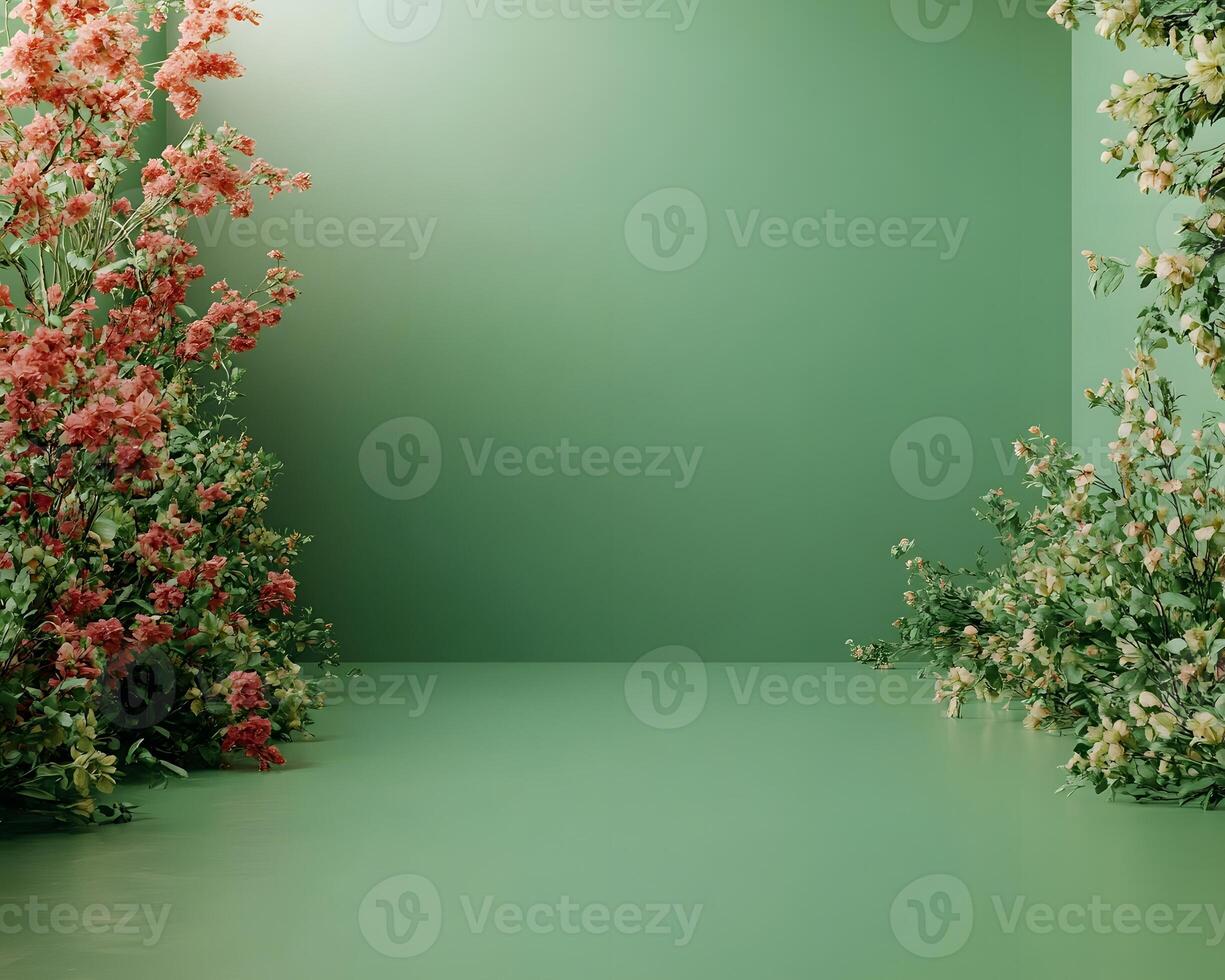 Digital Rendering Sage Green Room with Coral and Pale Flowers photo