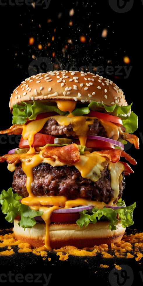 Double Cheeseburger with Bacon and Melted Cheese photo