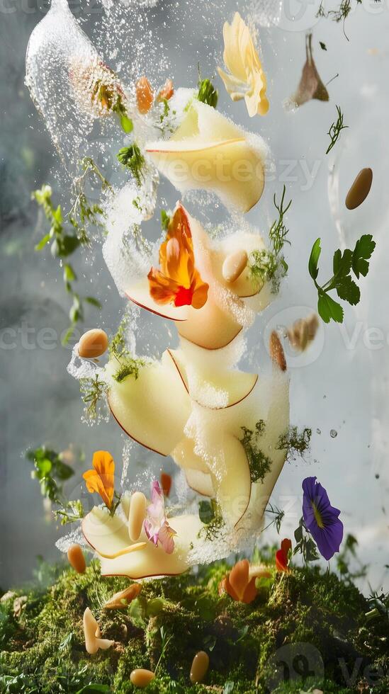 A photo of food being splashed with water