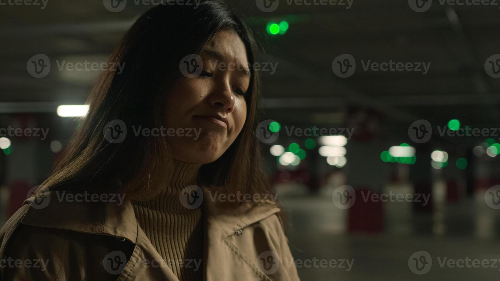 Upset disappointed Asian woman chinese korean japanese ethnic girl young lady talking in car parking sad dissatisfied anxious girlfriend quarrel negative conversation bad news problem misunderstanding photo
