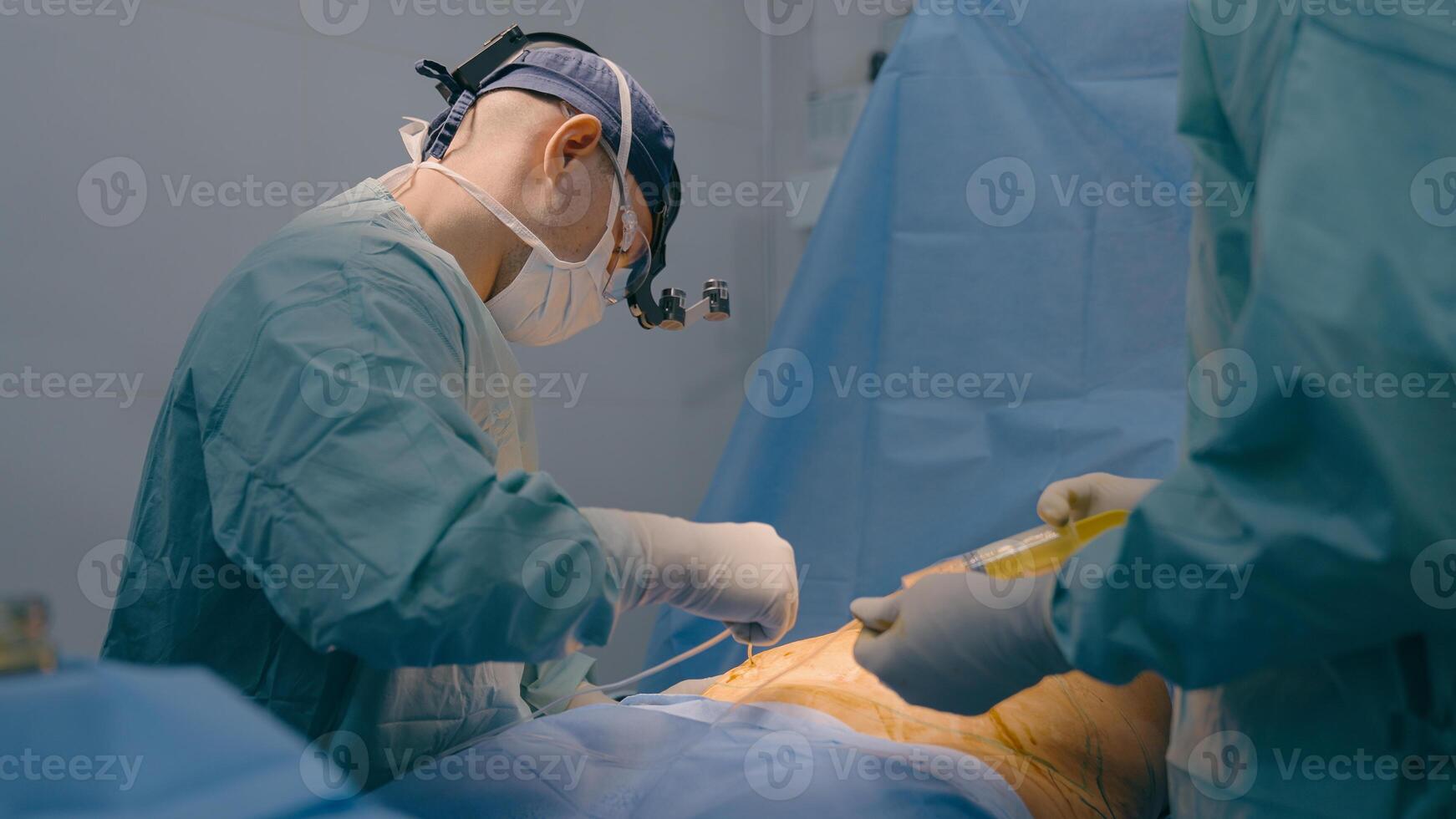 Professional medical team doctors in uniform emergency help surgical operation in clinic hospital surgeon physician medic perform surgery assisting nurse hold syringe anesthesia health aid medicine photo
