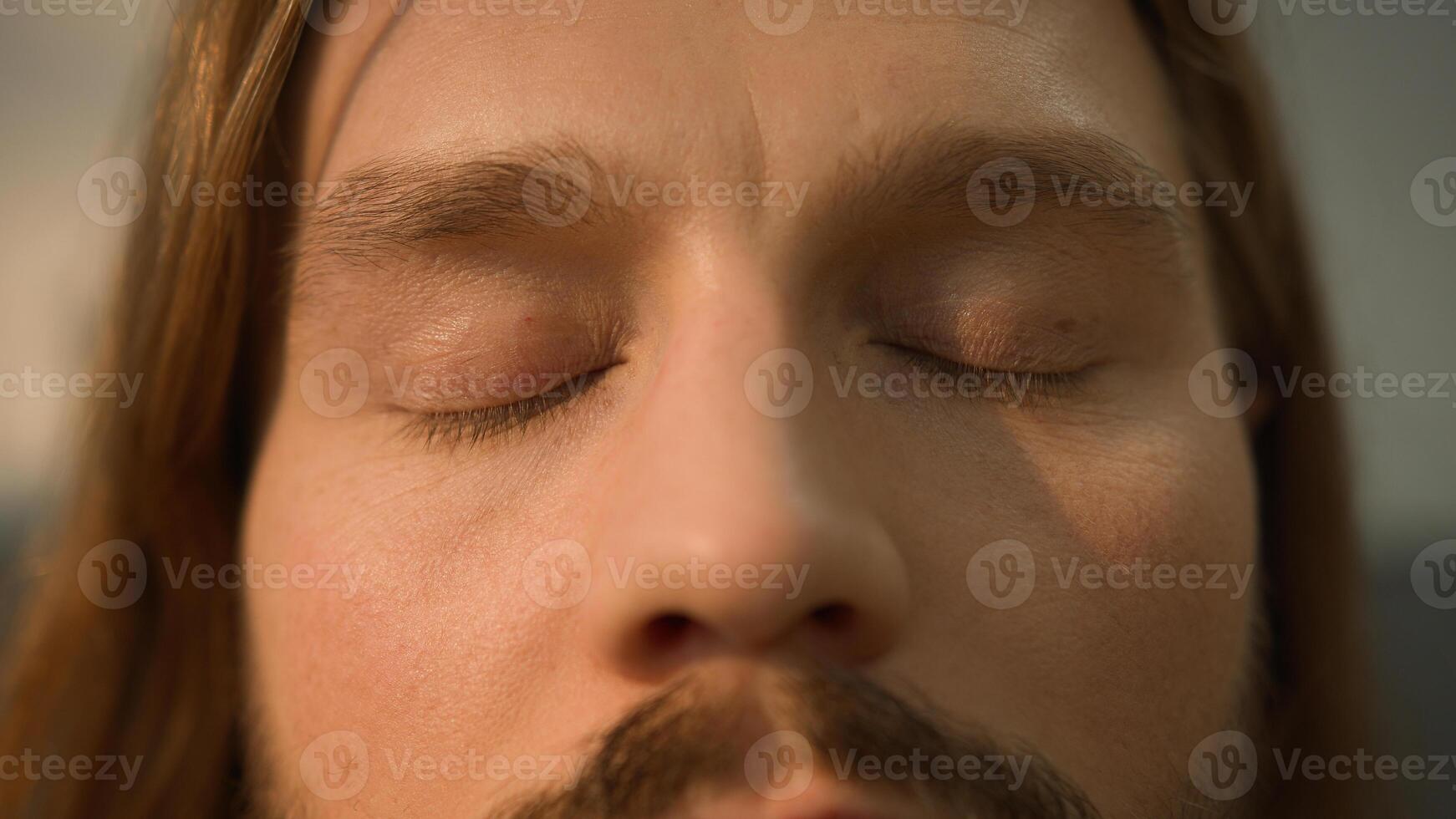 Close up male eyes cropped view bearded Caucasian man guy eyes looking at camera look gaze eyesight problem health medicine eye strain vision laser correction healthcare medication insurance human photo