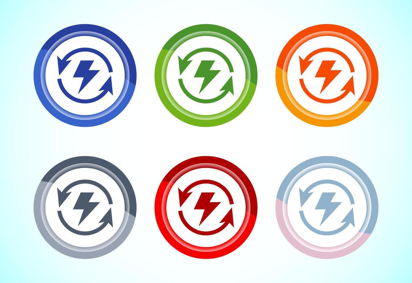 Renewable energy icon design. Renewable power sign symbol, 6 color button design vector