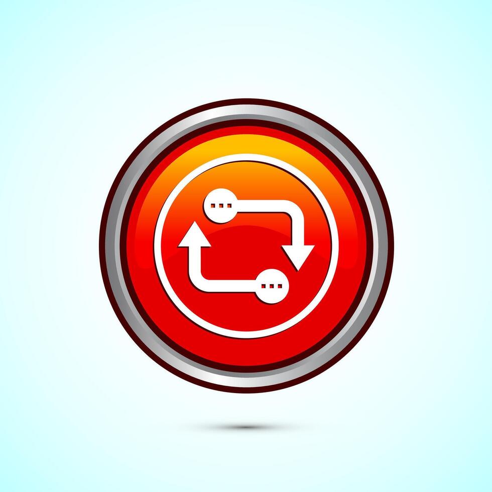Data exchange icon design illustration, Data transfer sign for apps and websites, Orange color round button design vector