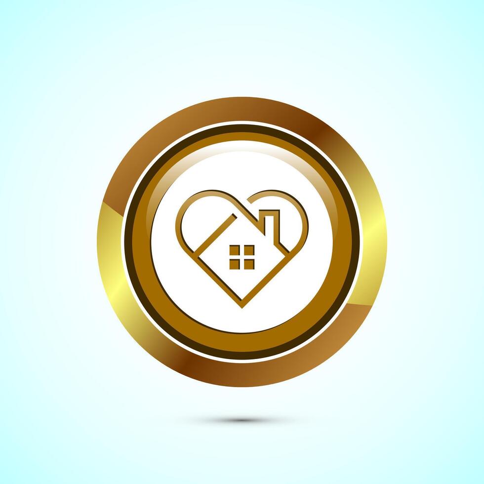 Home care icon design illustration, House care logo icon, Gold color round button design vector