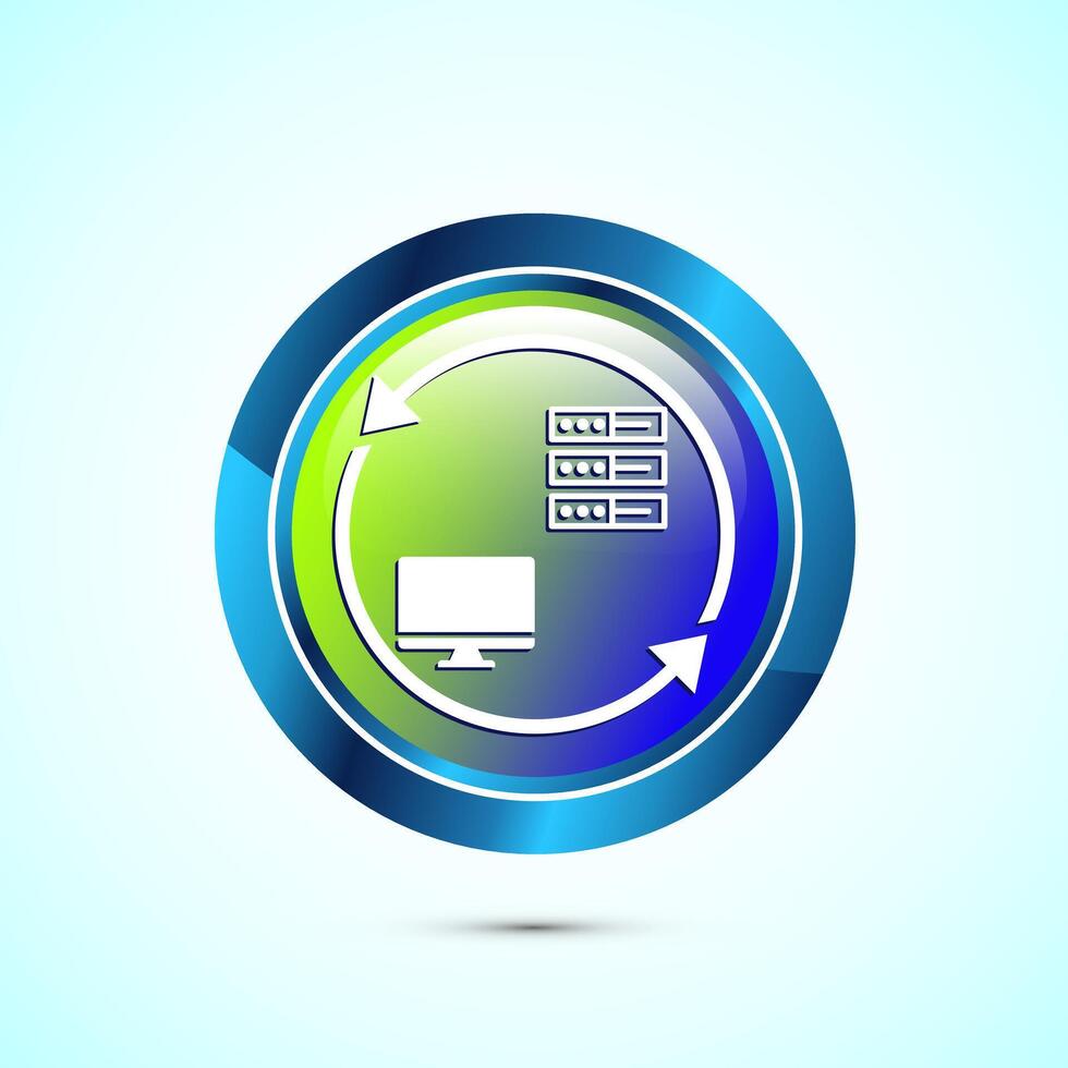 Data exchange icon design illustration, Data transfer sign for apps and websites, Glossy round button design vector