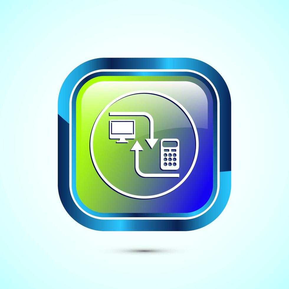 Data exchange icon design illustration, Data transfer sign for apps and websites, Glossy square button design vector