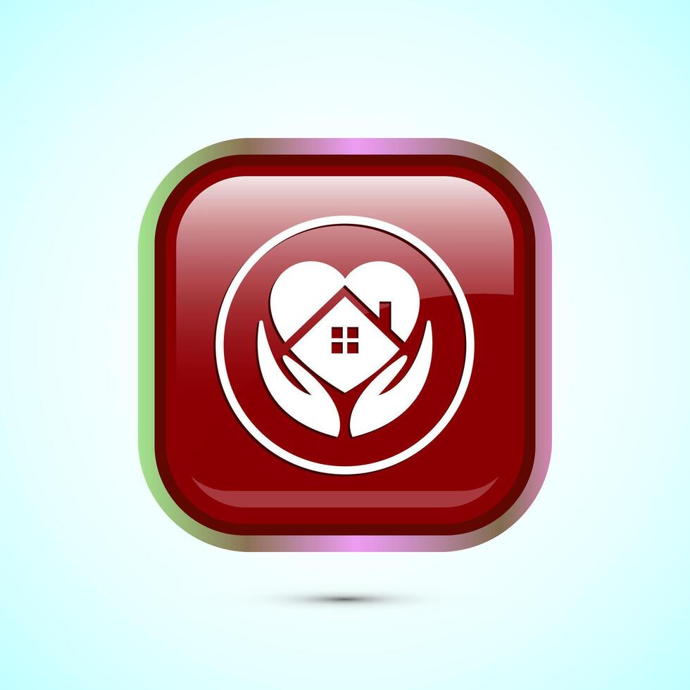 Home care icon design illustration, House care logo icon, Red color square button design vector
