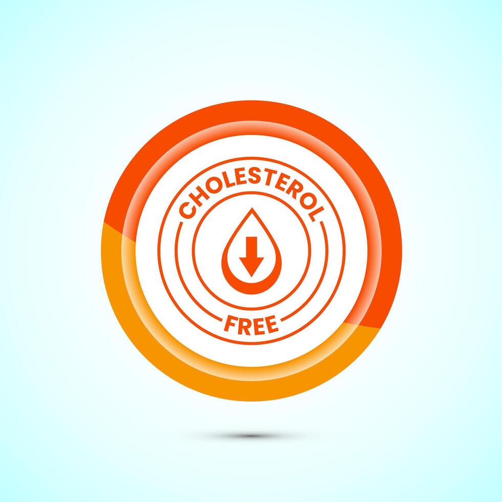 Cholesterol free icon, Cholesterol free logo badge, Suitable for product label, Orange color button design vector