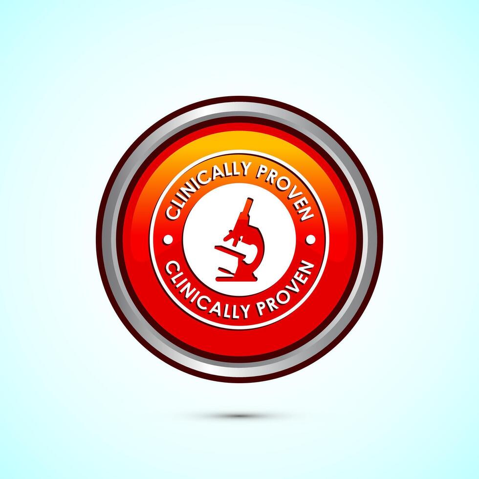 Clinically proven icon design illustration, Clinically tested label badge, Orange color round button design vector