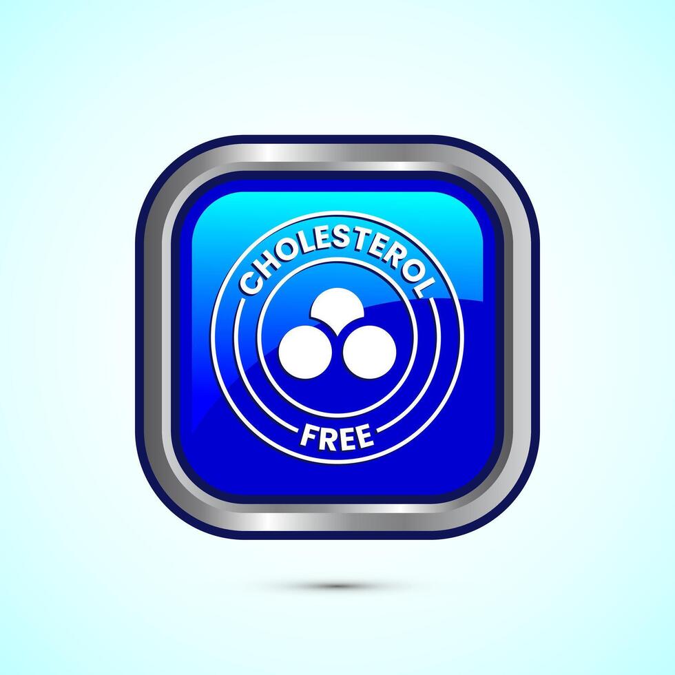 Cholesterol free icon, Cholesterol free logo badge, Suitable for product label, Blue color square button design vector