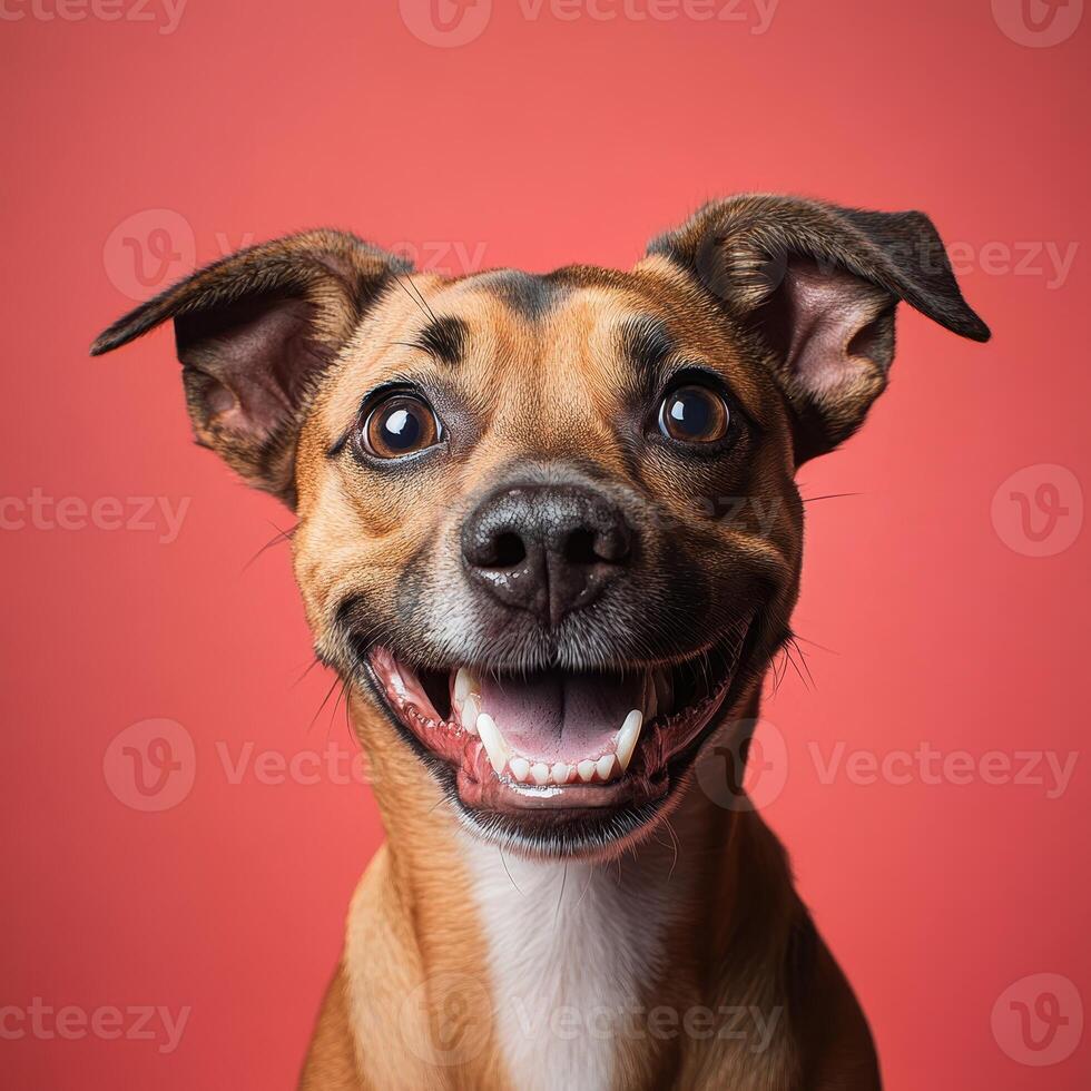A Close-Up Portrait of a Smiling Dog with Brown and White Fur photo