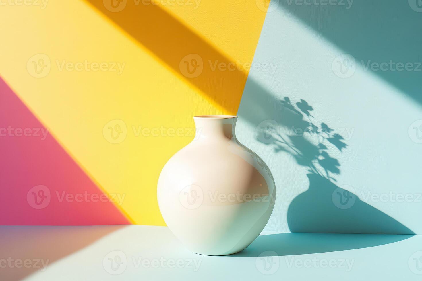 White Vase on a Tri-Colored Background with Sunlit Shadows photo