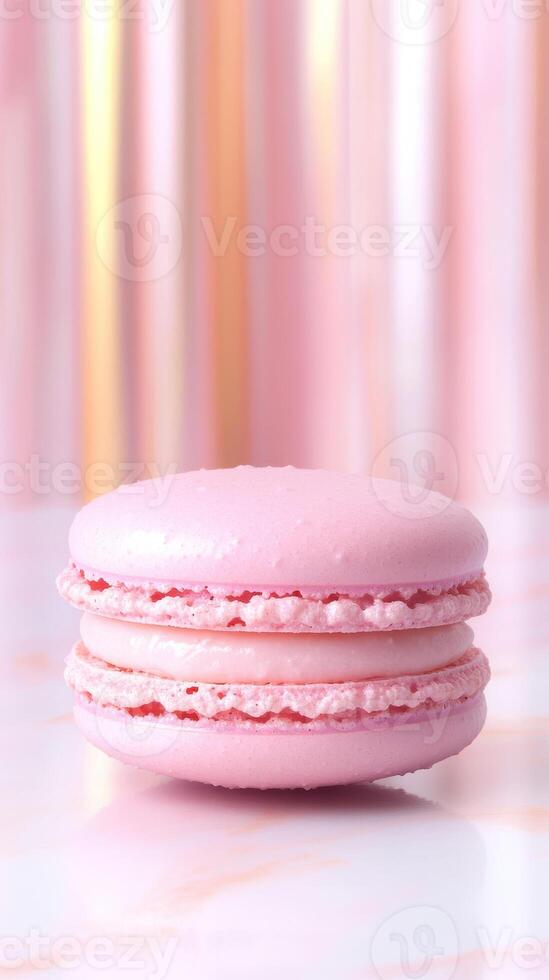 single pink macaron with smooth texture and pastel color photo