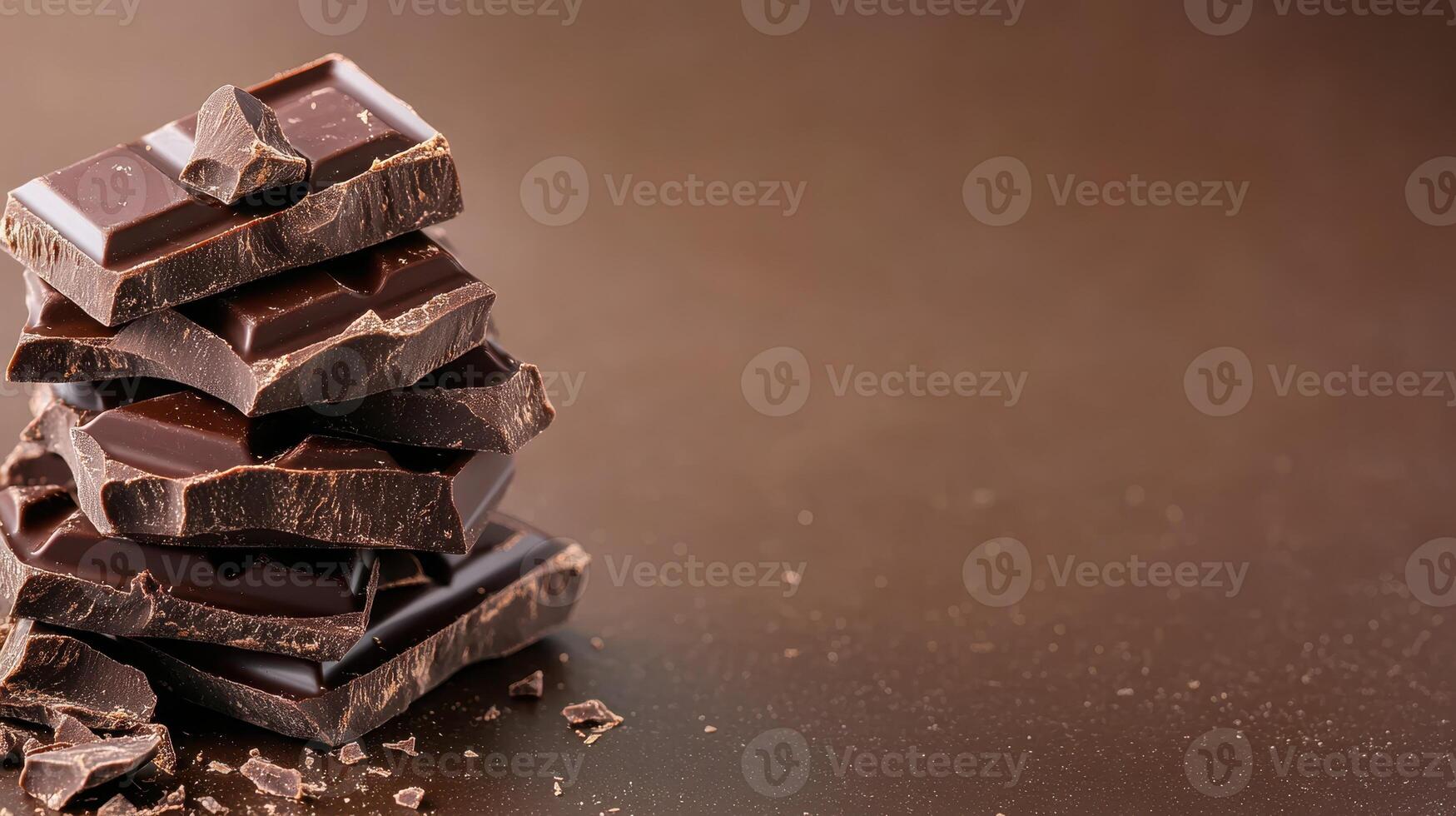 Rich dark chocolate pieces stacked elegantly on minimalist background photo