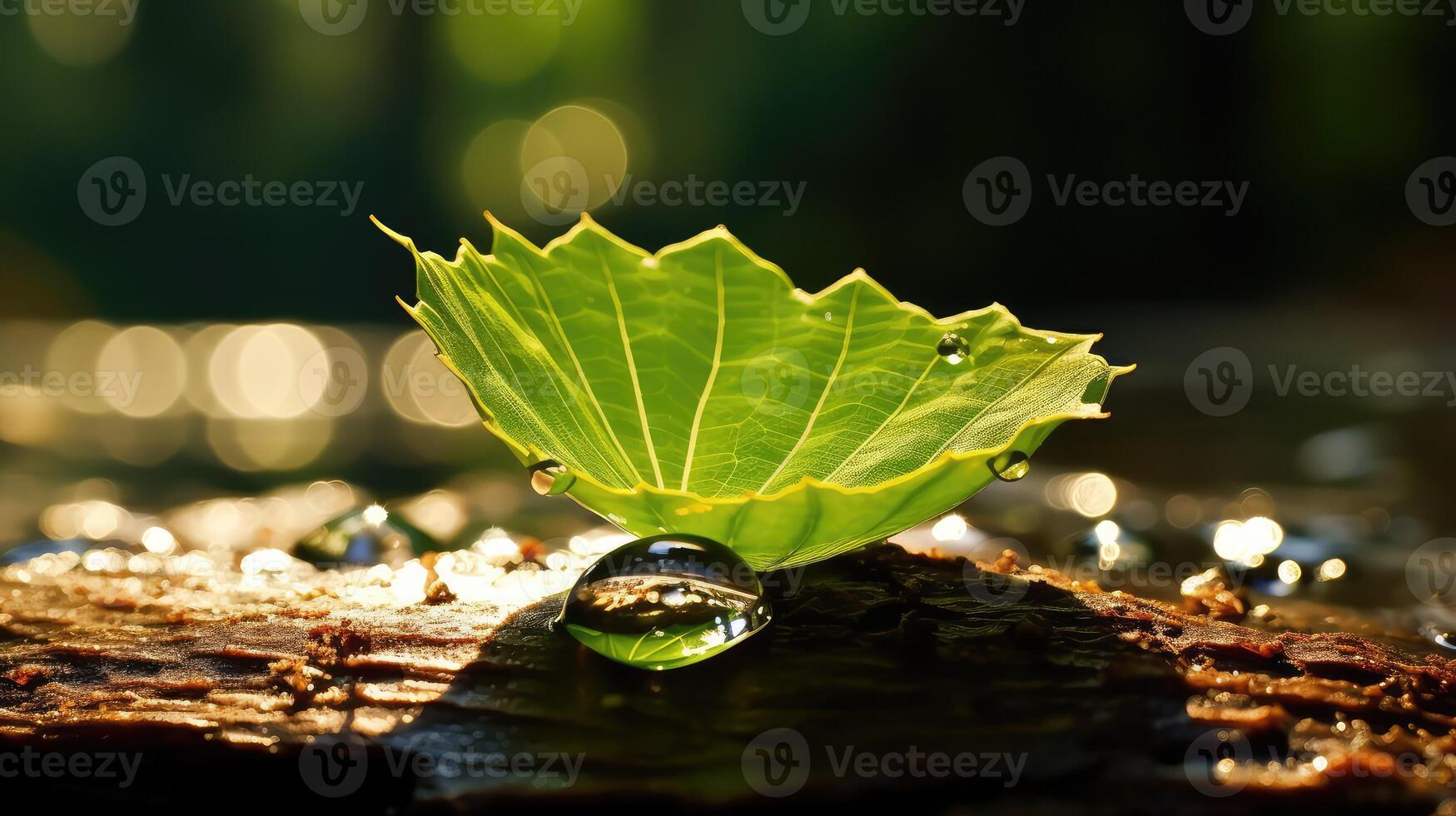 sun water drop on leaf photo