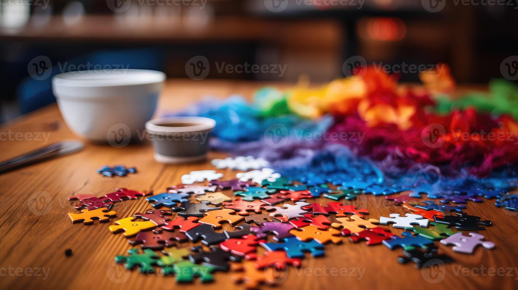 cnected puzzle on table photo