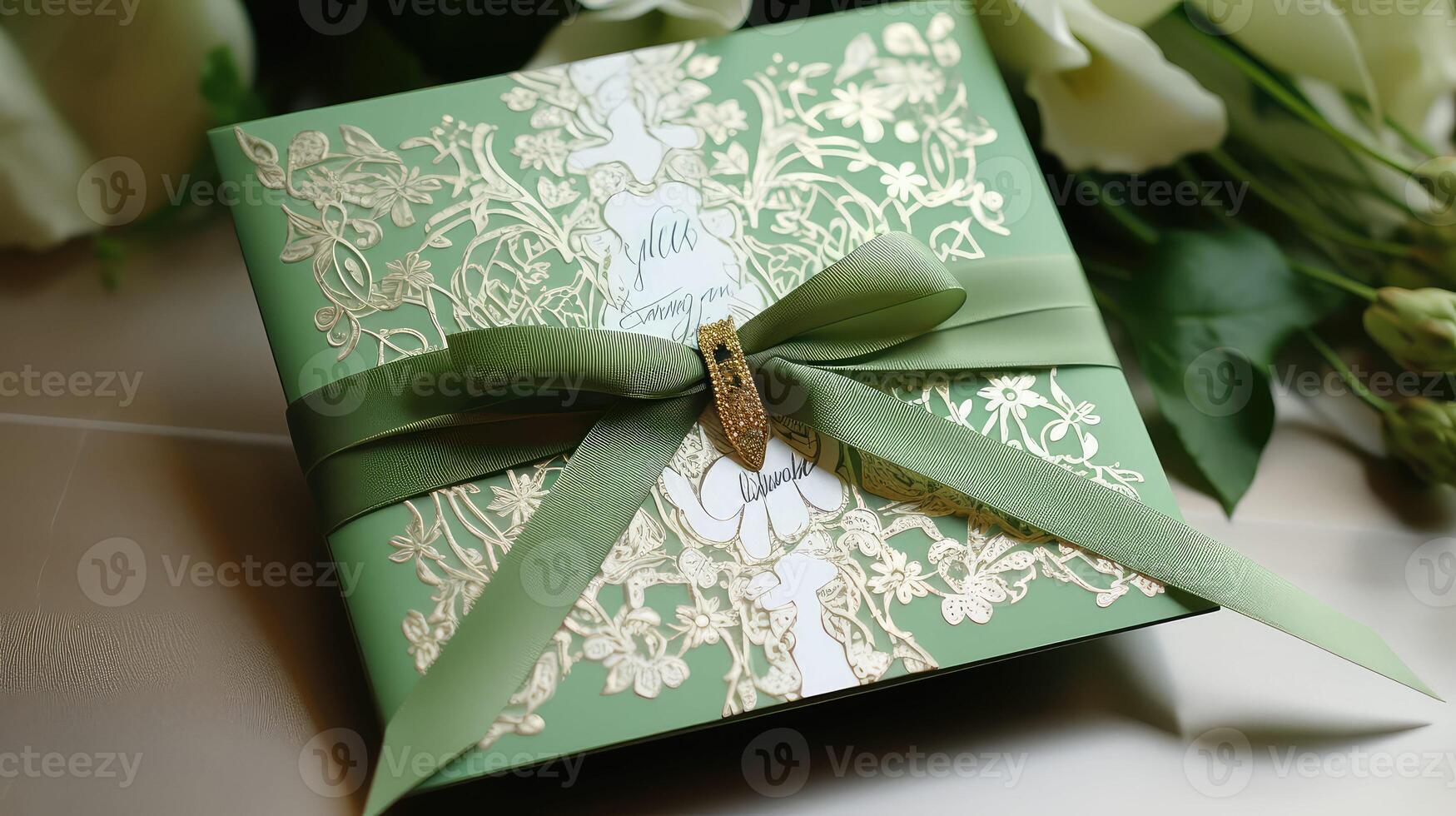 floral green wedding invitation photo