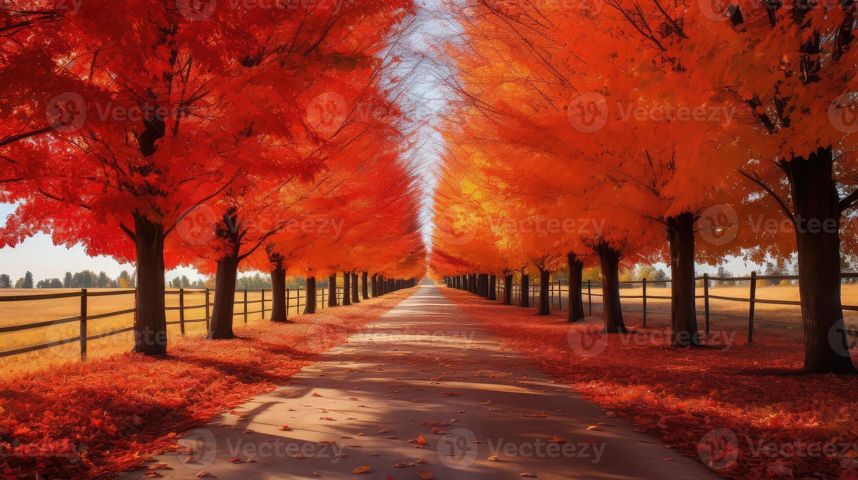 autumn tree lined driveway photo