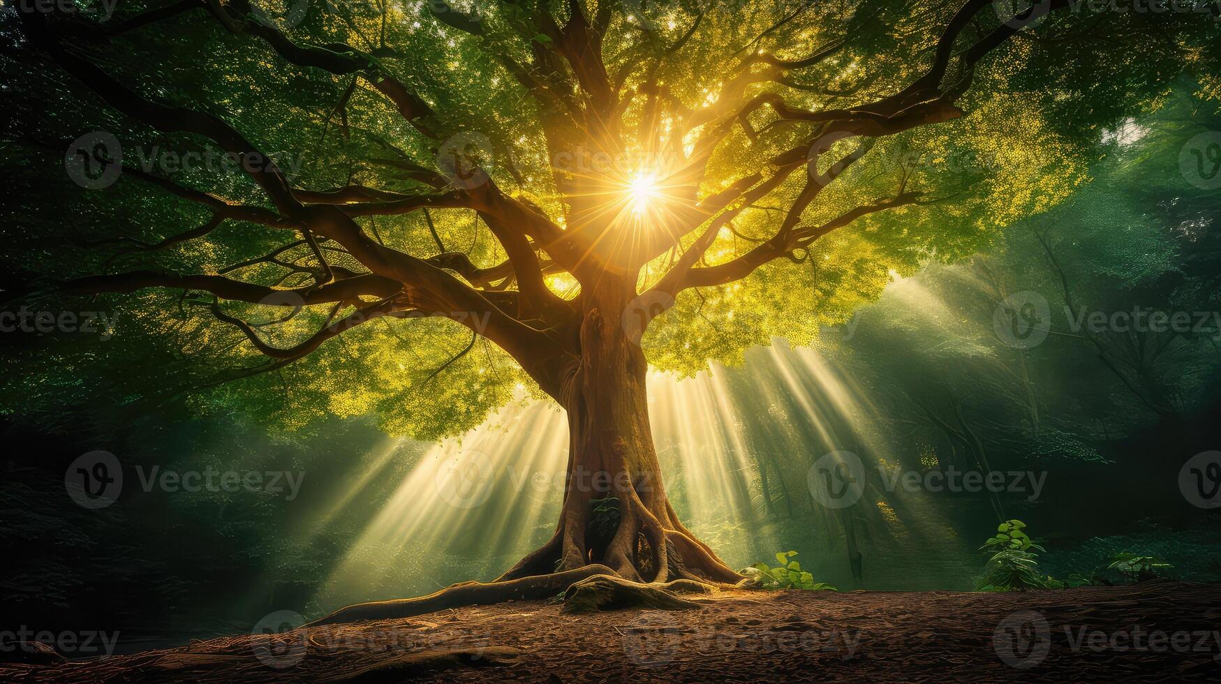 golden tree with sunlight photo
