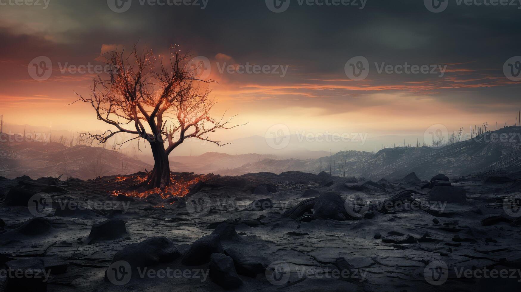 charred wildfire trees photo