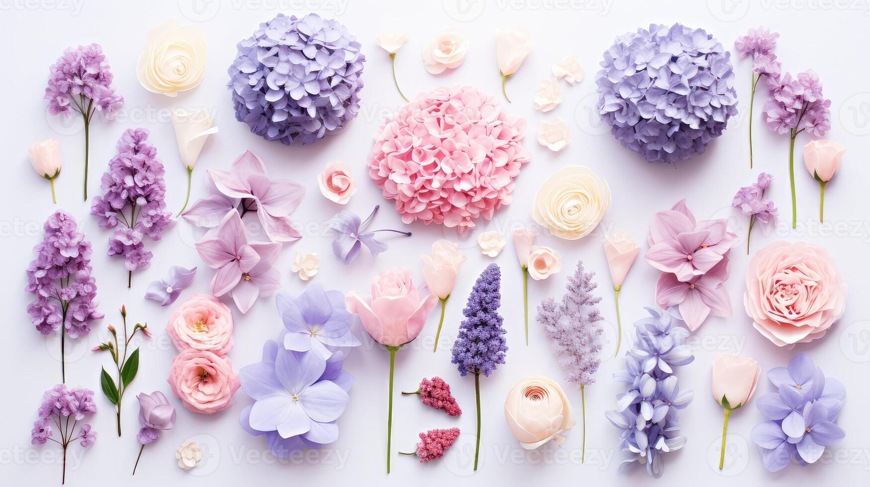 pastel spring flowers flat lay photo