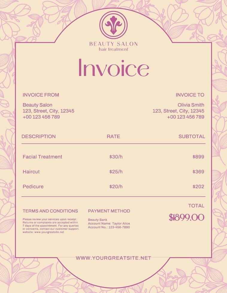 beauty service invoice template design ideas