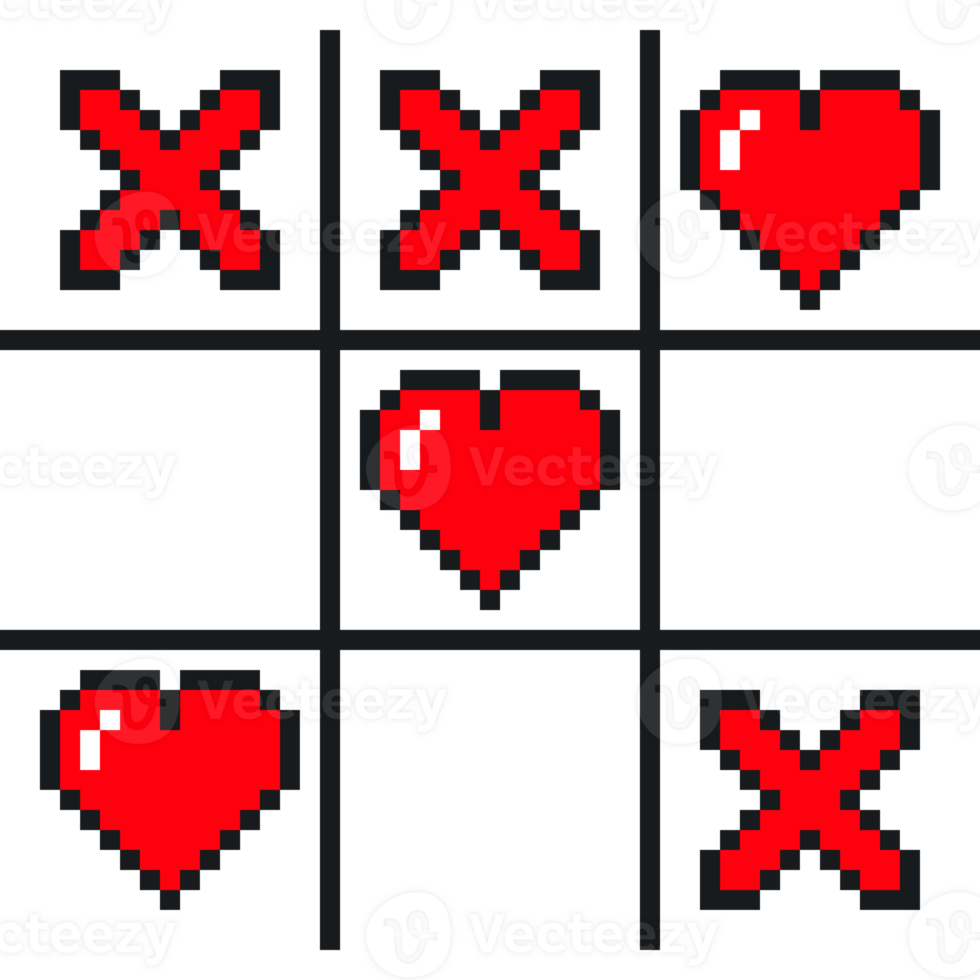 Tic tac toe game. Heart and cross XO game. Happy valentines day png