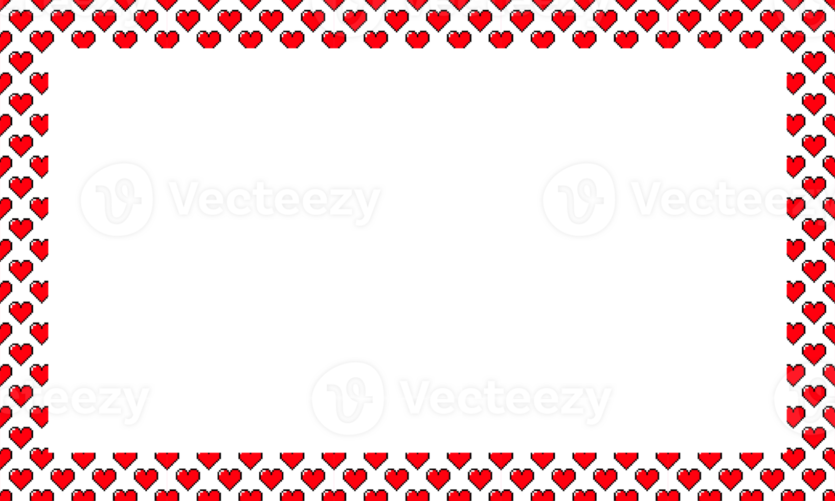 Heart shaped pixel art seamless patterns border frame. Valentines frame png