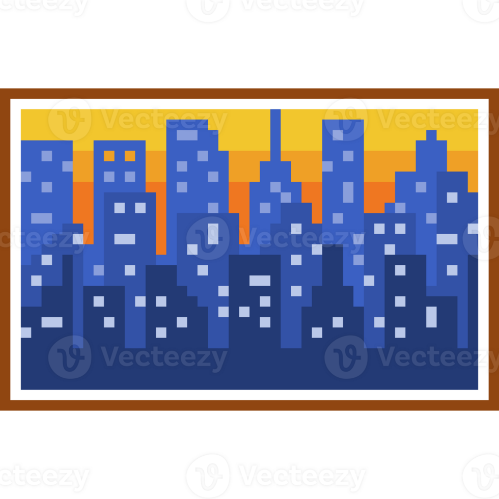 Landscape view in picture frame. Pixel art. Art gallery. Beautiful in natural view pixel style png