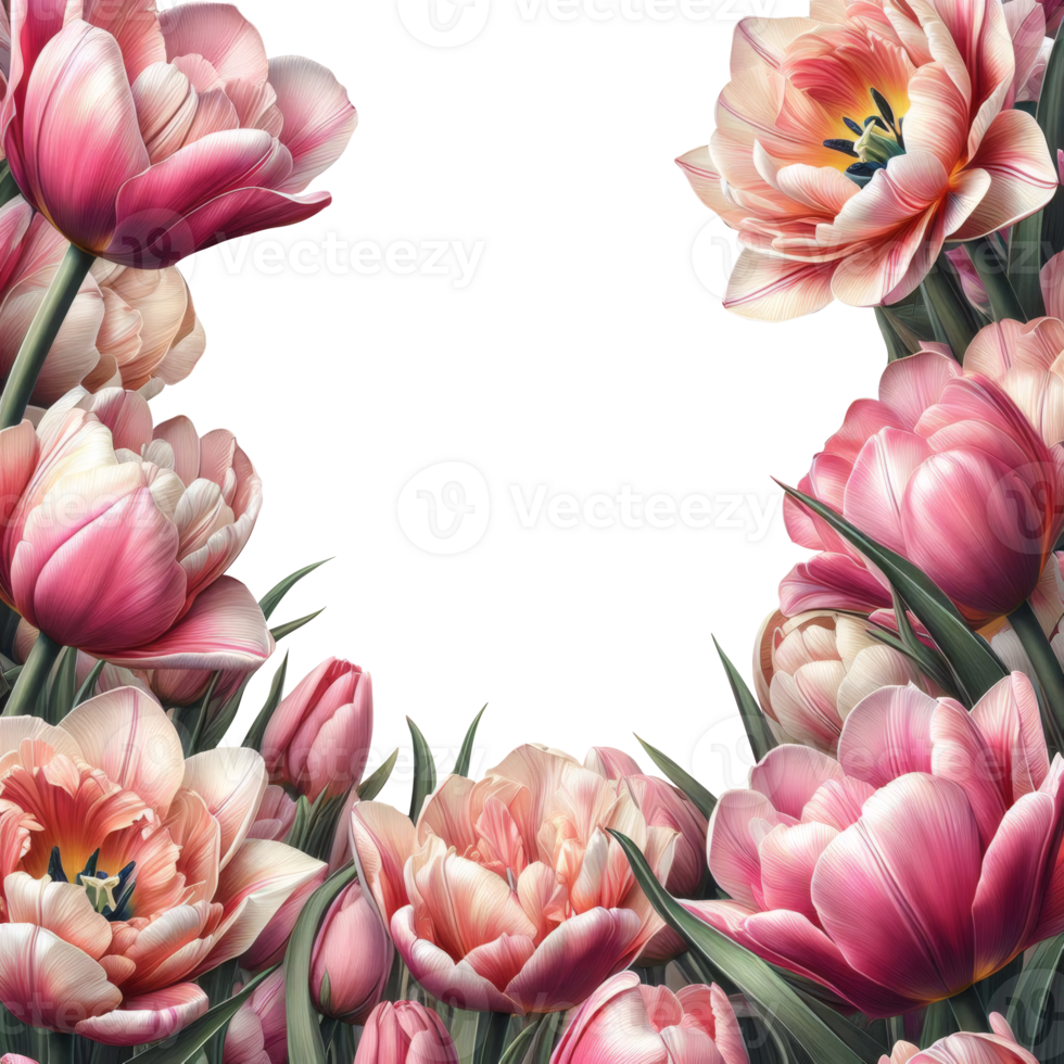 Pink terry tulips create a beautiful floral frame png