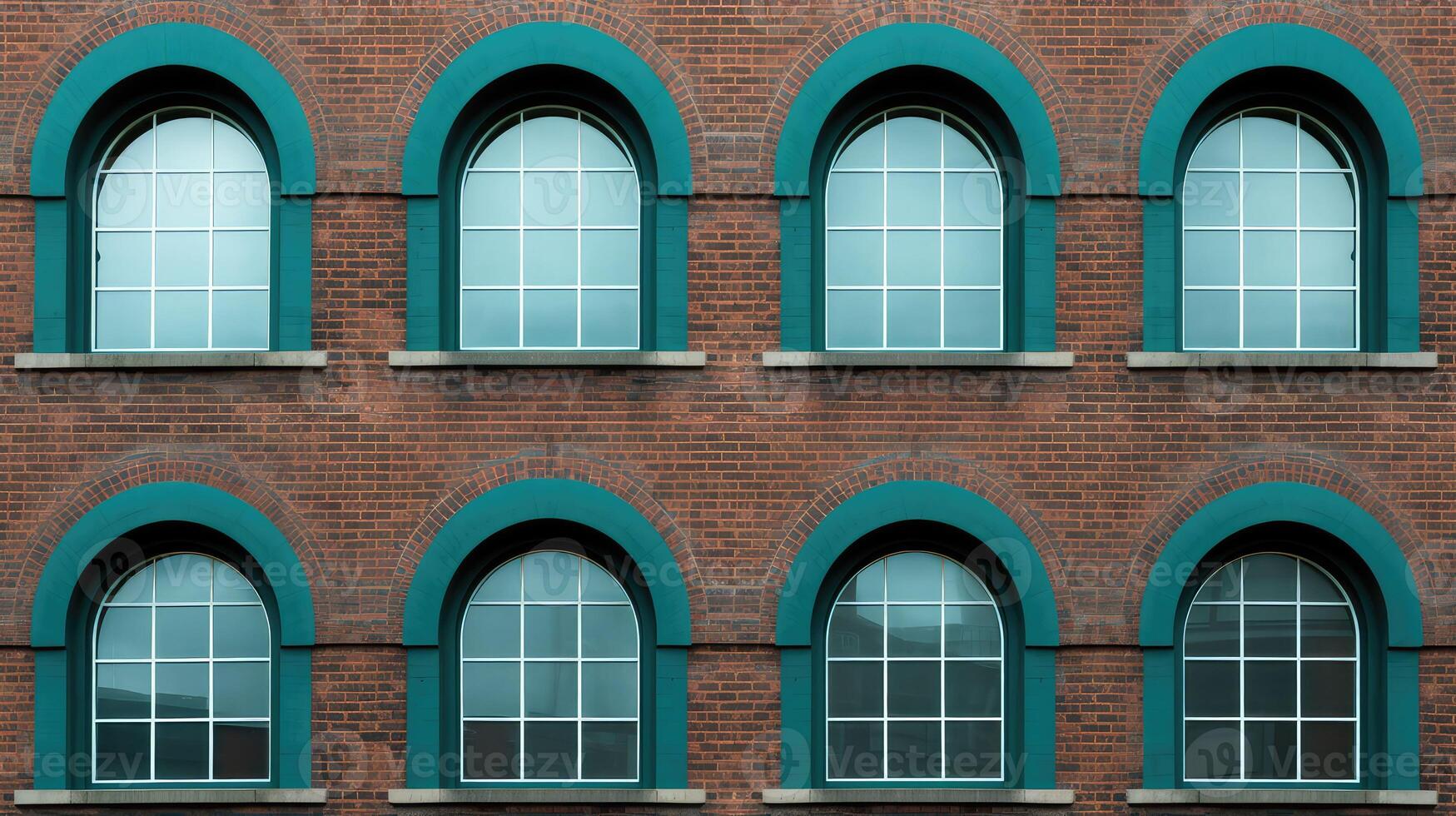 windows teal brick wall photo