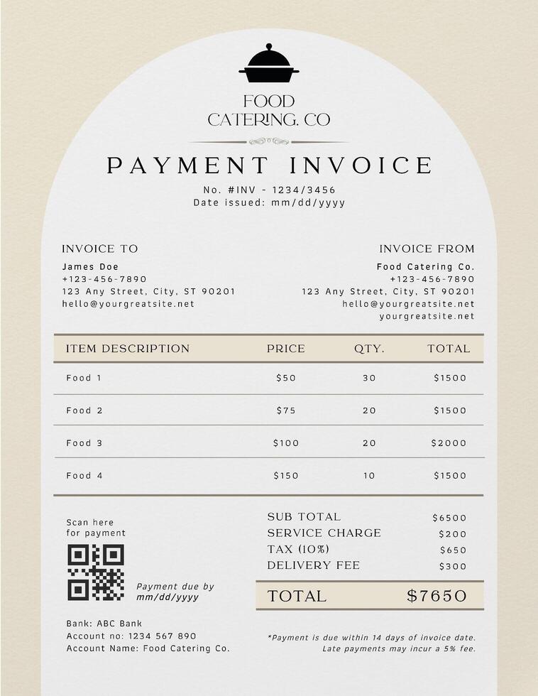 Minimalist Food Catering Payment Invoice template
