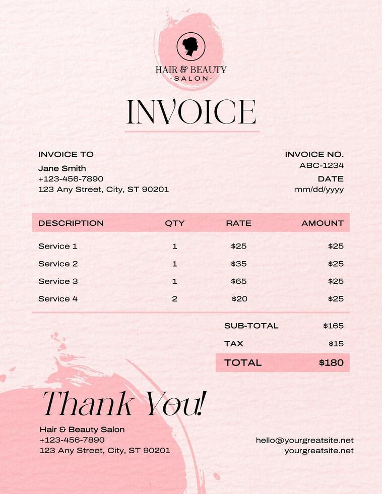 Minimalist Hair and Beauty Salon Invoice template