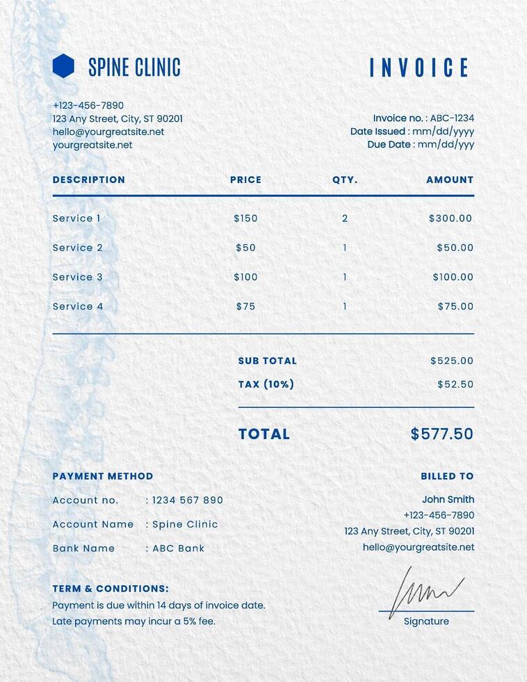 Chiropractor Clinic Invoice template