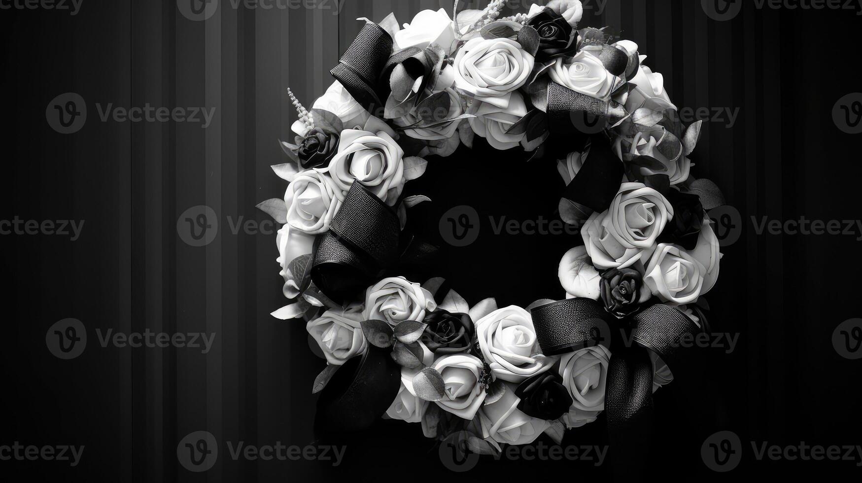 fabric wreath black and white photo
