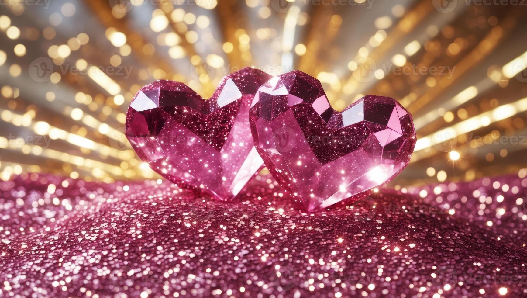 Two Hearts On Pink Glitter In Shiny Background - Valentine's Day Concept. photo