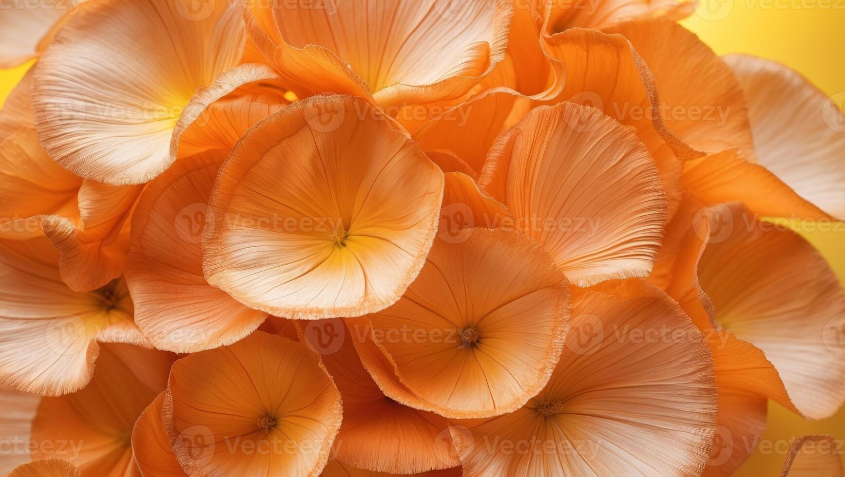Vibrant orange marigold petals on a bright yellow background creating a fresh and cheerful atmosphere ideal for promotional design. photo